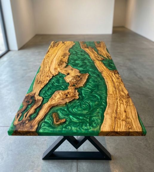 green epoxy river table